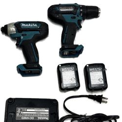 Makita drill FD09 impact driver, DT03 12V (2) lithium ion batteries