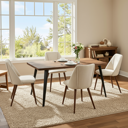 Homy Casa STAN+KALI 5PC Dining Set 63" Dark Walnut Table with 4 Kali Beige Fabric Chairs