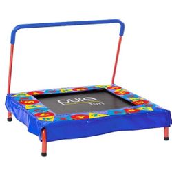 Pure Fun 36-Inch Trampoline for Kids, with Handrail, Blue Alphabet