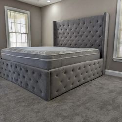 Esteem King Size Velvet Platform Bed.