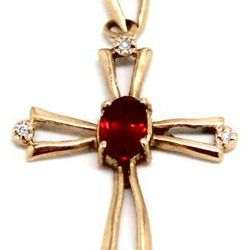 Ladies Ruby/10K Gold Cross Pendant