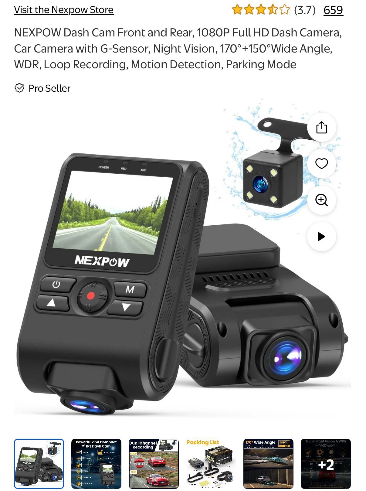 Dash Cam Front and Rear, 1080P Full HD Dash Camera, Car Camera with G-Sensor, Night Vision, 170°+150°Wide Angle, WDR, Loop Recording, Motion Detection