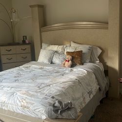 Queen Size Bed with Mattress $150, With Spider Lamp, Flat Screen W Remote, Computer armoire cabinet with closing doors 99& Chester Drawer $35