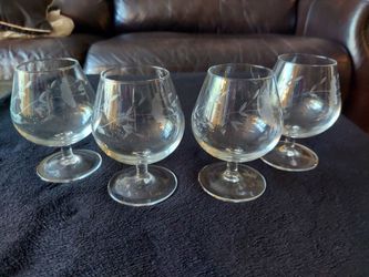 Set of 4 Etched Princess House Glass Brandy Snifters
