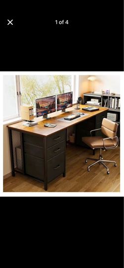 63 inch Computer Desk with File Drawers & Storage Cabinet -black / Brown - New in the box