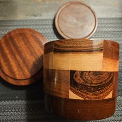 Stunning  Vintage handmade Wood Coaster Set