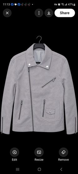 Gray Suede Moto Biker Jacket large