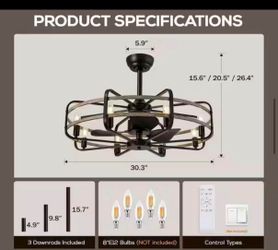 30 in. Indoor Farmhouse Black Caged Chandelier Ceiling Fan with Remote Included with No Bulb Included for Dining Room.   Pacific Core Model # CFL-1253
