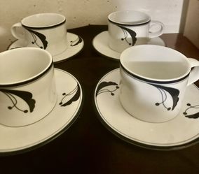 8 pc 4 cup 4 saucer Dansk Flora (bayberry) 2 3/4" x 3 1/4" FLAT CUPS