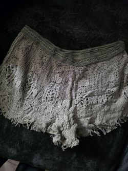 Crochet Lace Shorts with Fringe Hem