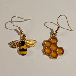 Bee and Honeycomb Enamel Drop Earrings