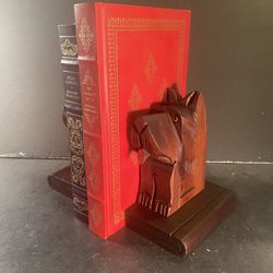 Vintage Handcarved Wood Tongue-Out Terrier Place-On-Book Bookends (Height: 6”)