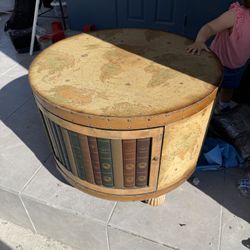 Vintage Trompe l'Oeil Embossed Leather Faux Books Round Side Table