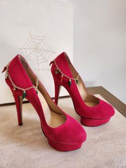 New Italy Charlotte Olympia Fiesta Pink Suede Dolly Size 37 High Heel Shoe
