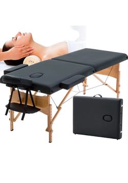 O173 $70  Portable Massage Table Spa Bed Foldable 73 Inch Height Adjustable Massage Bed with Solid Wooden Legs and Carry Case Tattoo Salon Table Bed H