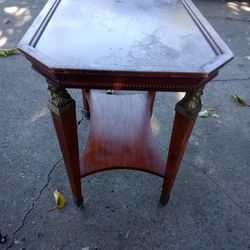 2003 Vintage Bombay Egyptian Cherry & Brass Caryatid Tiered Accent Table 