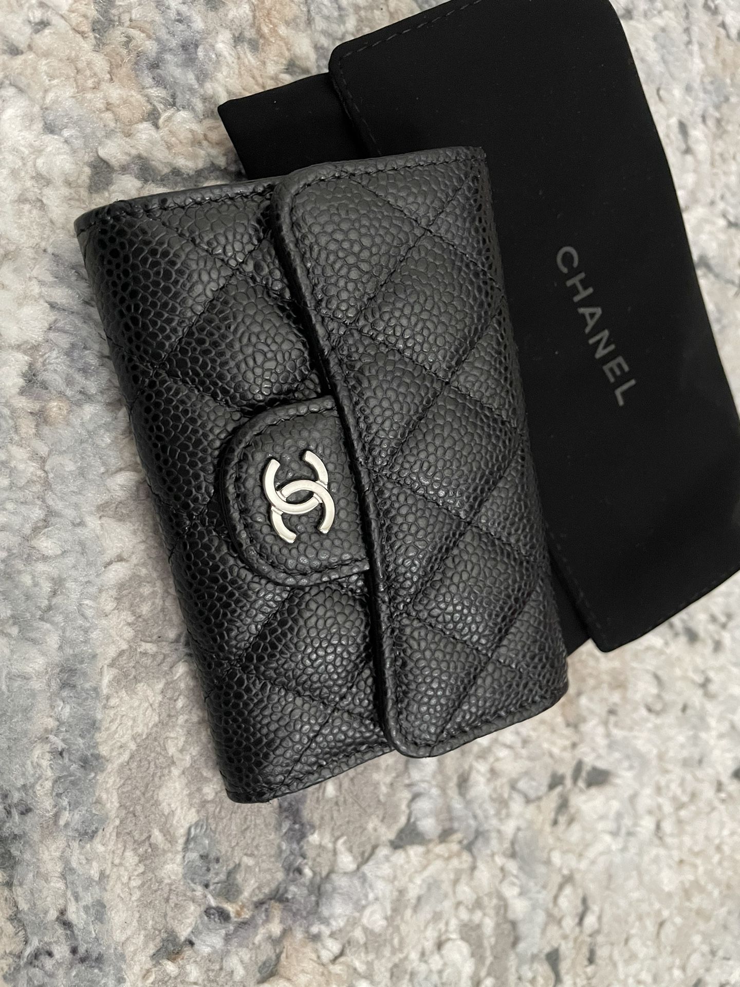 NEW Chanel Classic Quilted Caviar Black X sliver Hardware Flap Card Wallet