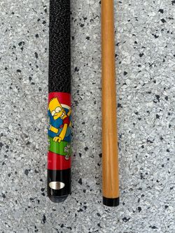 58” BART SIMPSON Skateboard 2-Piece Pool Cue Stick. Pre Owned. Straight.