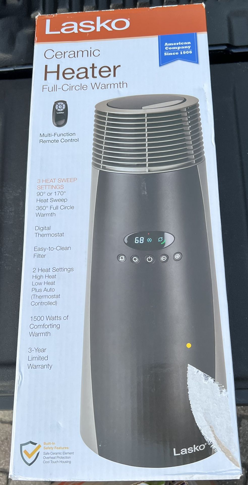 LASKO 1500W FULL CIRCLE WARMTH CERAMIC HEATER WITH REMOTE CT22360 NEW