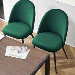 GREEN Dining Chair Set of 4 Velvet Comfy Living Room Upholstered with Metal Legs (6 available)