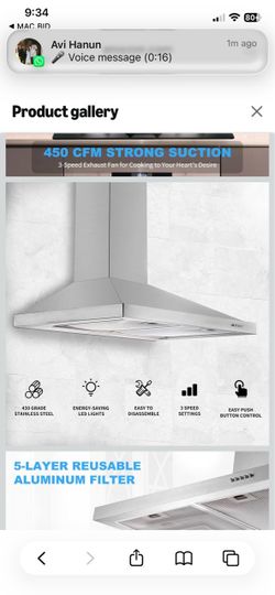 Stainless Steel Wall Mount Range Hood