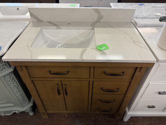 Bellington 36 in. Single Sink Almond Toffee Bath Vanity with White Quartz Top