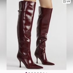 Heeled Boots. Burgundy Boots. High knee boots