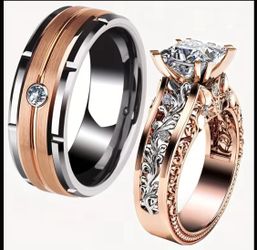 2pcs 304L Stainless Steel Couple Ring Set, Perfect for Weddings and Engagements, Elegant Luxury Style Jewelry