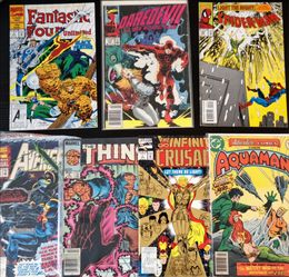 7 MARVEL & DC COMIC BOOKS - SPIDER MAN, AVENGERS, FANTASTIC FOUR LOT