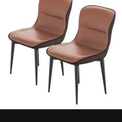 🍂 Set of 2 Modern Faux Leather Dining Chairs – Brown , Elegant Design