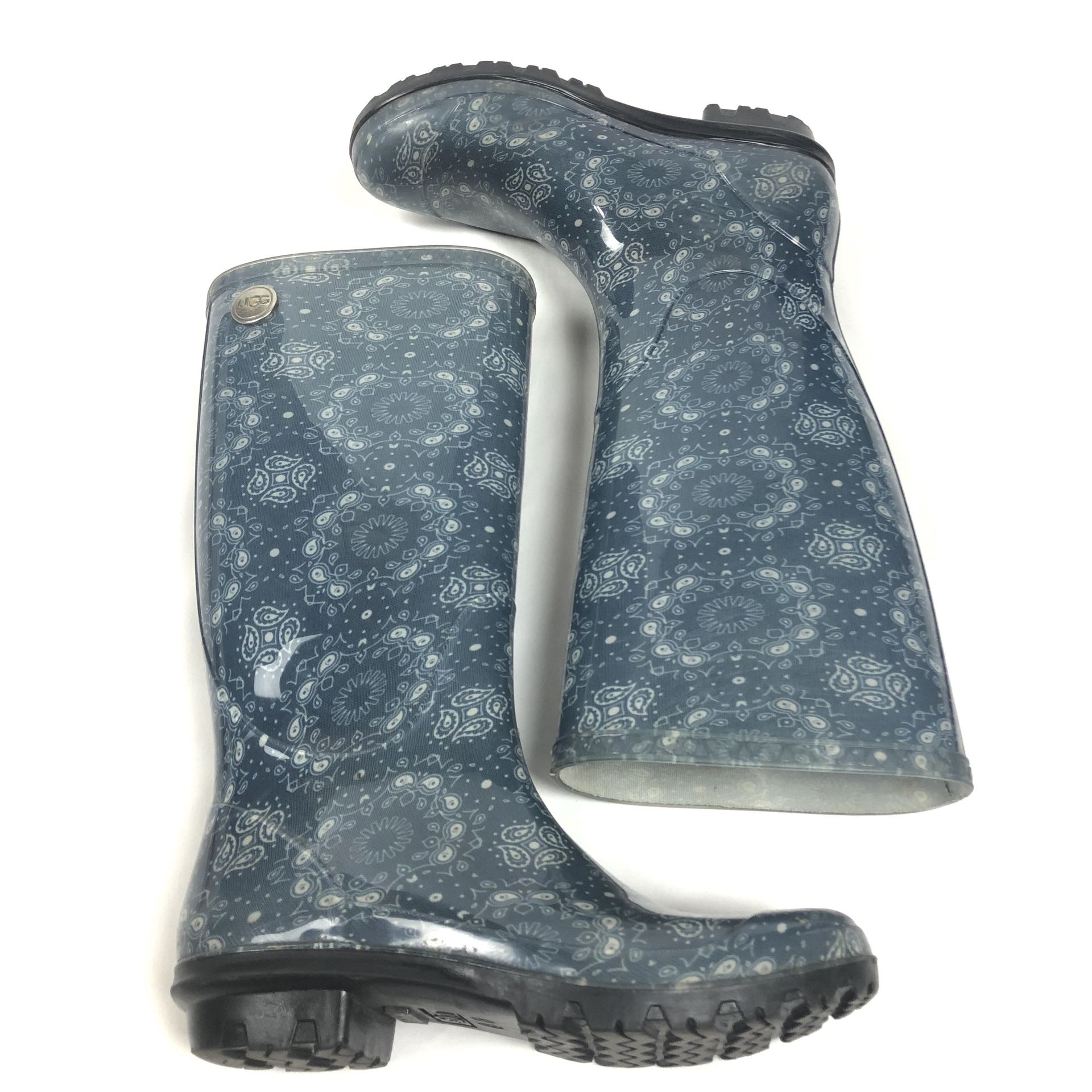 UGG Australia paisley bandana blue white rain boots