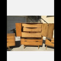 Mid Century Modern Furniture Armoire Dresser Night Stands