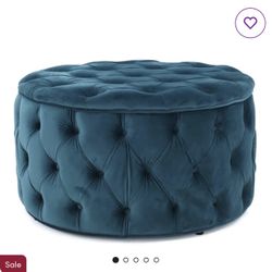 Round Teal Tufted Ottoman