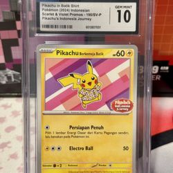 CGC 10 GEM Pikachu Batik 190/SV-P Indonesia Journey PROMO Pink Pokemon Card  for Sale in Miami, FL - OfferUp
