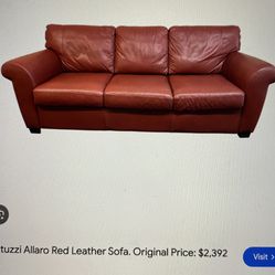 Natuzzi Allaro Red Leather Sofa