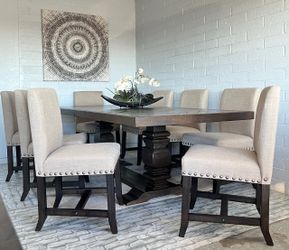 Wood dining table & 8 chairs