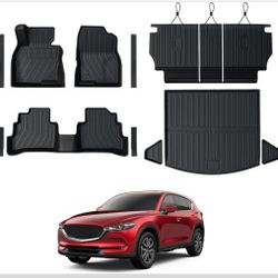 Floor Mats for Mazda CX-5 2017-2025, All Weather Floor Mats Trunk Cargo Liner with Backrest Protectors and Door Sill Guards Accessories, Full Coverage