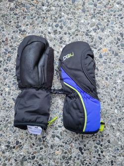 HEAD Junior Snow Ski Mittens in a Black Blue and Rave Green colorway