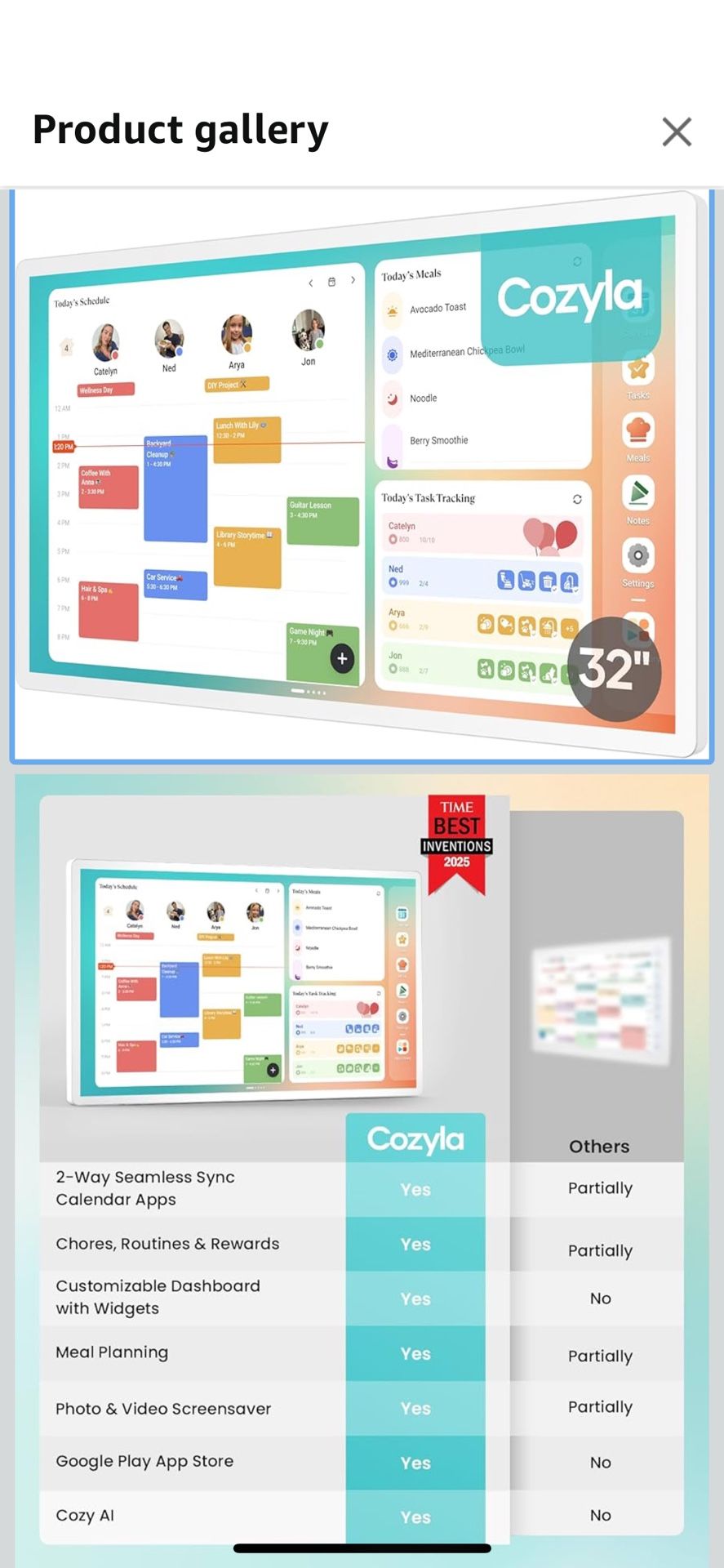 Cozyla Digital Calendar+ 2: 32 inch Wall Planner Touch Screen Chore Chart Customize Dashboard Smart Electronic Calendar for Family Schedules Meal Plan