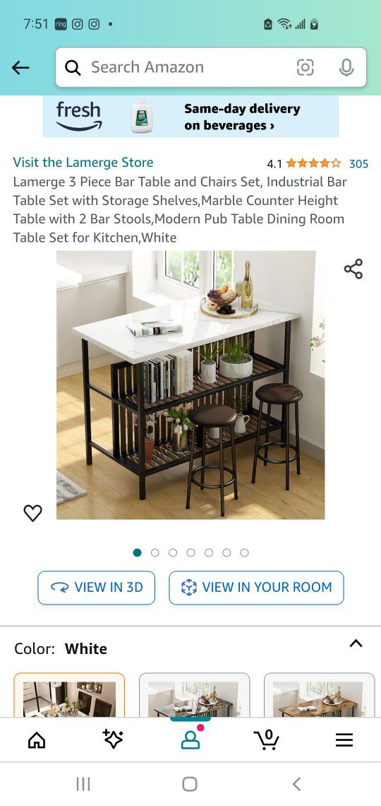 Bar Table Top With Storage Space & Stools (Unboxed)
