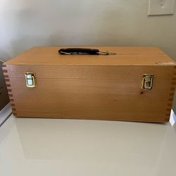 Wooden art supply box and Art supplies