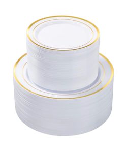 200PCS Gold Plastic Plates