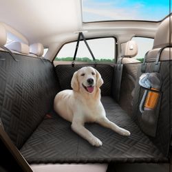 Dog Car Seat Cover for Back Seat, Hard Bottom Back Seat Extender for Dogs, Holds 400lbs, 600D Heavy Duty Scratch-Proof Waterproof Dog Hammock for Car,
