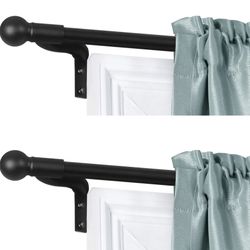 Zenna Home, Black, Smart Measuring Easy Install Adjustable Café Window, 18 to Pack Of  3 . 48 in, with Ball Finials, 2-Pack of Rods, 48 inches  for 