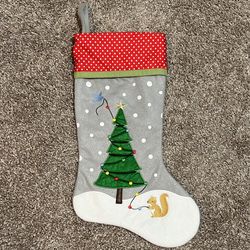 Cute Felt Squirrel Holiday Tree Colorful Polka Dot Christmas Stocking Large 20”