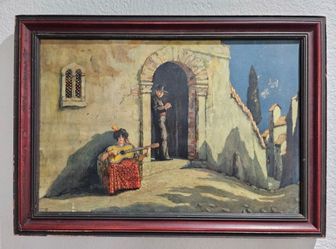 Vintage Paul Louis Guilbert "Andalusia" Framed Art (w/ Historic Downtown LA Label)