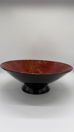 Red and Black Glazed Ceramic Pedestal Bowl