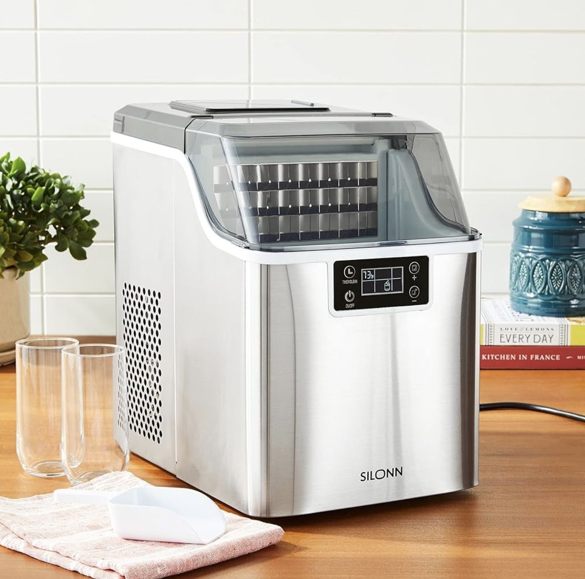 Silonn Countertop Ice Cube Ice Makers, 45lbs Per Day, Auto Self-Cleaning, 24 Pcs Ice Cubes in 13 Min