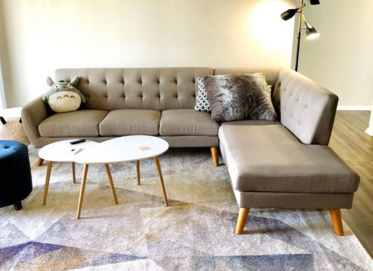 Gray Mid Century Modern 2pc L-Shape Sectional Sofa