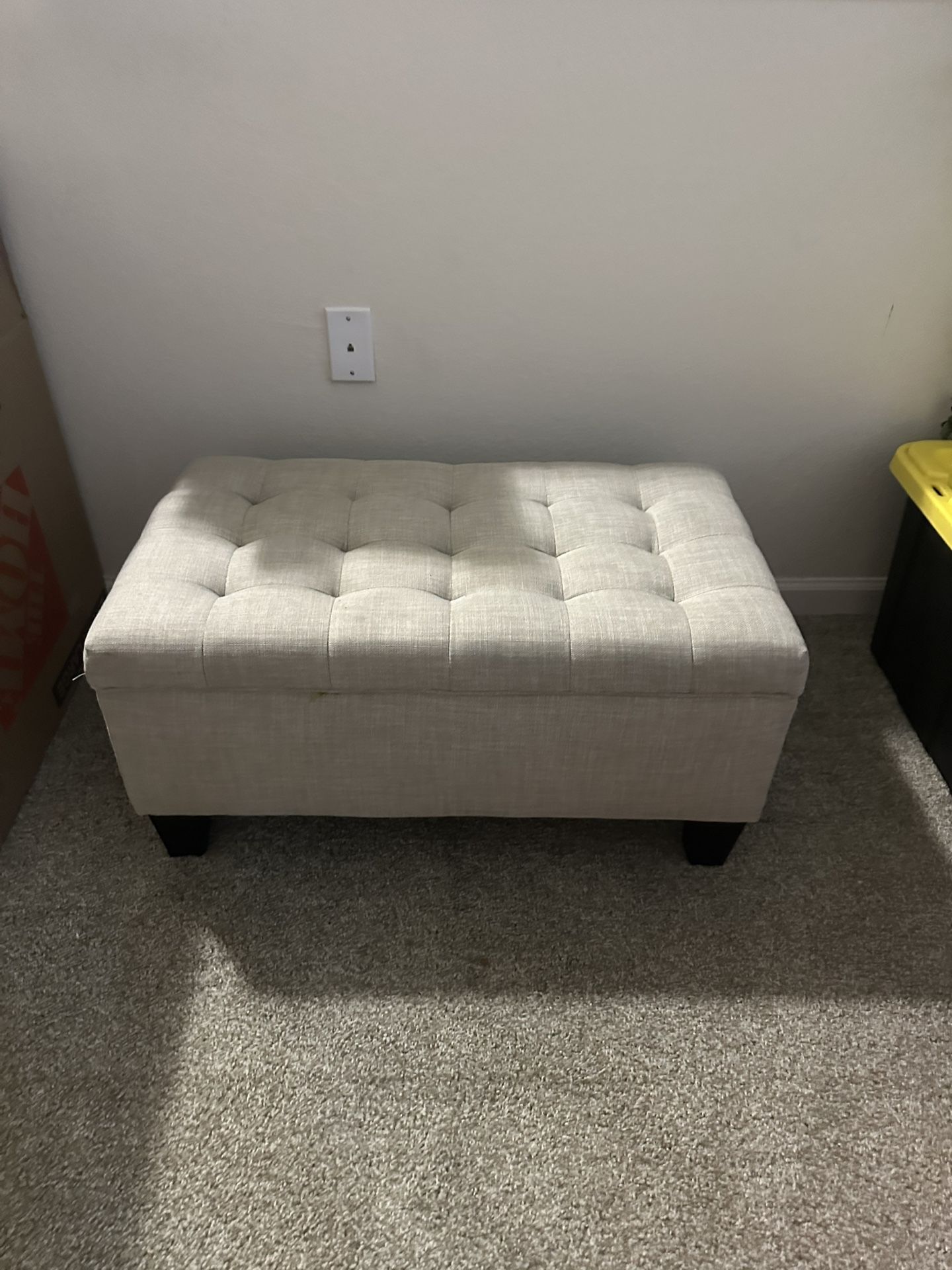 Grey Tufted Ottoman + Storage